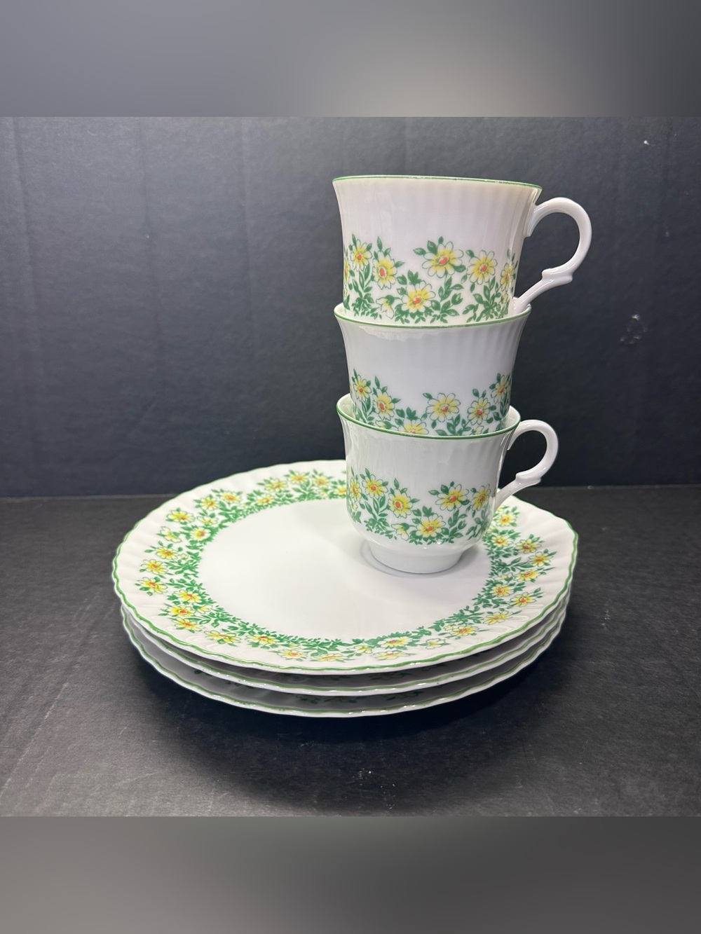 3 Taste Setter Collection Yellow Daisy Hostess Sets Snack Plate Tea Cup 1970s